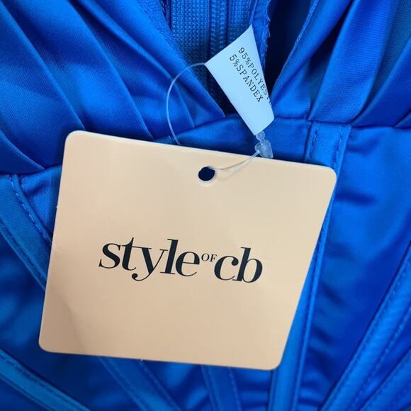 Style of CB V-neck Blue Sleeveless Side Split Ruched Midi Dress NEW W-675 Sz M - Picture 10 of 14